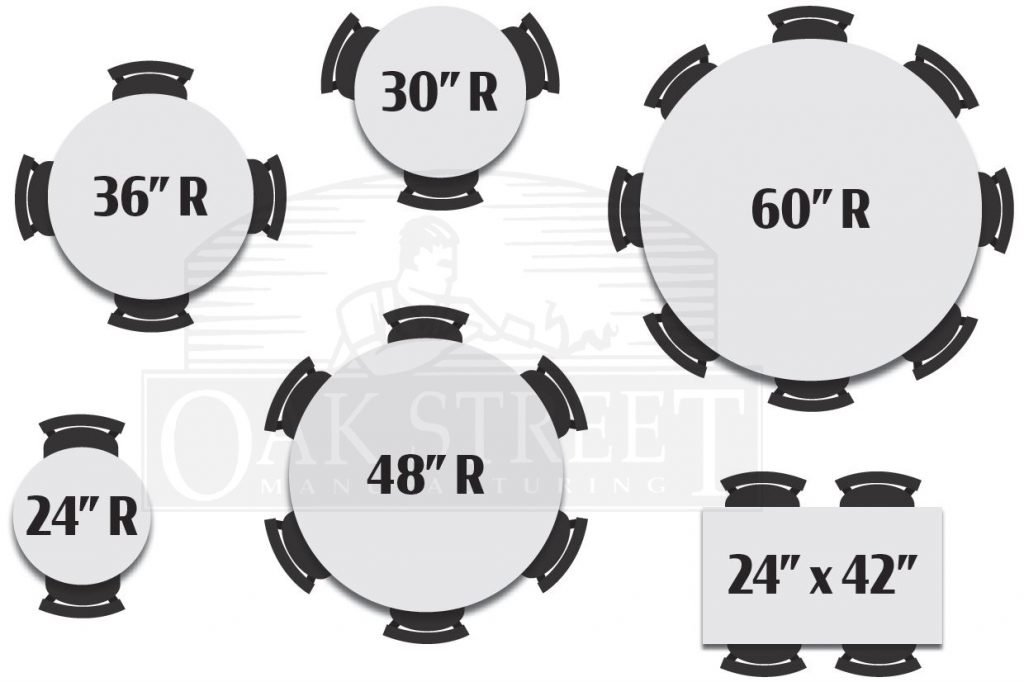 Seating Capacities by Table Size round tables Oak Street Manufacturing