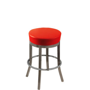 BB 288 CCS RED XL Button Top Barstool with Red Vinyl and Clear Coat Stationary Frame