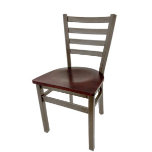 CM 2160BN M Brushed Nickel Ladderback Metal Frame Chair with Mahogany stain wood seat