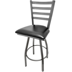 SL135C1S BLK Clear Coat Ladderback Barstool with Black Vinyl Seat and Clear Coat Swivel Frame