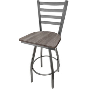 SL135C1S BW Clear Coat Ladderback Barstool with Barnwood Wood Seat and Clear Coat Swivel Frame