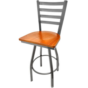 SL135C1S C Clear Coat Ladderback Barstool with Cherry stain Wood Seat and Clear Coat Swivel Frame 1