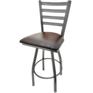 SL135C1S ESP Clear Coat Ladderback Barstool with Espresso Vinyl Seat and Clear Coat Swivel Frame