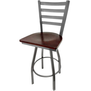 SL135C1S M Clear Coat Ladderback Barstool with Mahogany stain Wood Seat and Clear Coat Swivel Frame