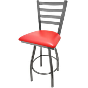 SL135C1S RED Clear Coat Ladderback Barstool with Red Vinyl Seat and Clear Coat Swivel Frame
