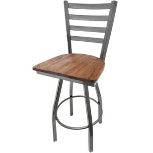 SL135C1S RW Clear Coat Ladderback Barstool with Reclaimed Wood Seat and Clear Coat Swivel Frame