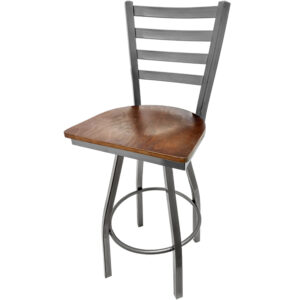 SL135C1S WA Clear Coat Ladderback Barstool with Walnut stain Wood Seat and Clear Coat Swivel Frame