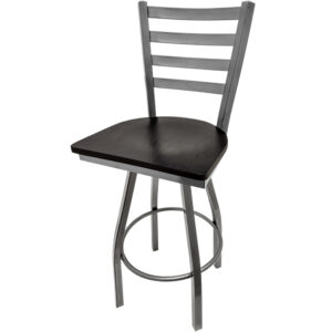 SL135C1S WB Clear Coat Ladderback Barstool with Black stain Wood Seat and Clear Coat Swivel Frame