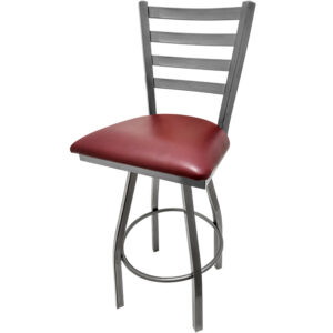 SL135C1S WINE Clear Coat Ladderback Barstool with Wine Vinyl Seat and Clear Coat Swivel Frame