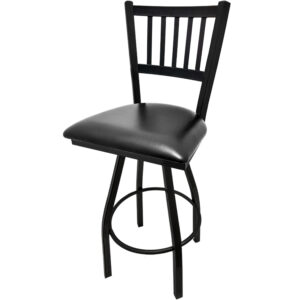 SL2090S BLK Verticalback Barstool with Black Vinyl Seat and Black Powder Coat Swivel Frame