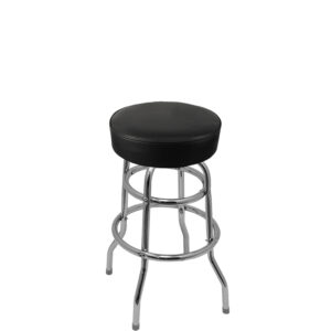 SL2129 BLK Standard Button Top Barstool in Black Vinyl with Double Rung Chrome Swivel Frame
