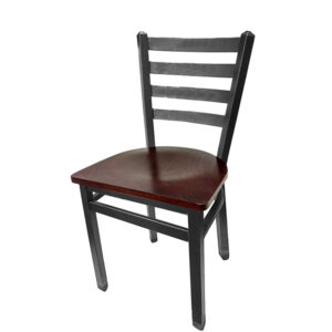 SL2160SV M Silvervein Ladderback Metal Frame Chair with Mahogany stain wood seat
