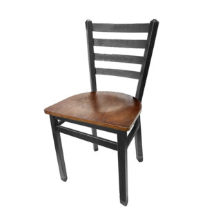 SL2160SV WA Silvervein Ladderback Metal Frame Chair with Walnut stain wood seat