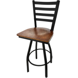 SL2301S WA Ladderback Barstool with Walnut stain Wood Seat and Black Powder Coat Swivel Barstool