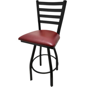 SL2301S WINE Ladderback Barstool with Wine Vinyl Seat and Black Powder Coat Swivel Barstool
