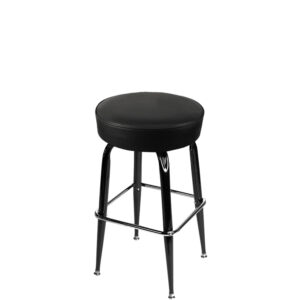 SL3135 BLK XL Button Top Barstool with Black Vinyl and Gloss Black Square Swivel Frame