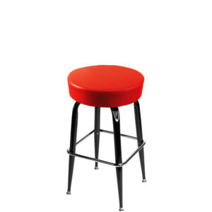 SL3135 RED XL Button Top Barstool with Red Vinyl and Gloss Black Square Swivel Frame