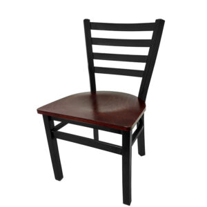 SL3160 M XL Ladderback Metal Frame Chair with Mahogany stain wood seat