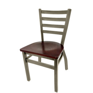 ST2160 CCS M Clear Coat Stackable Ladderback Metal Frame Chair with Mahogany stain wood seat